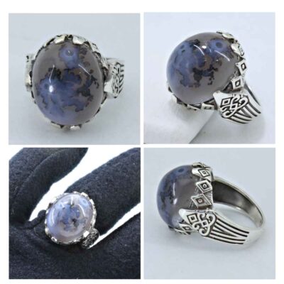 Persian Dendritic Agate Shajar Silver Ring for Men Aryan
