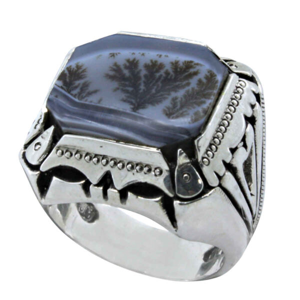Persian Dendritic Agate Shajar Silver Ring for Men Jalal