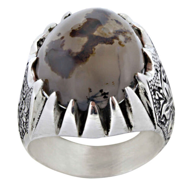 Persian Dendritic Agate Shajar Silver Ring for Men Jalil