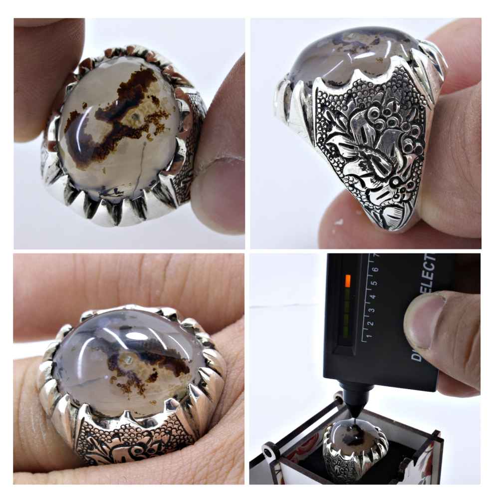 Persian Dendritic Agate Shajar Silver Ring for Men Jalil