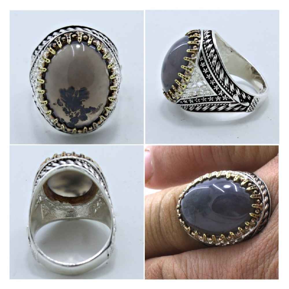 Persian Dendritic Agate Shajar Silver Ring for Men Mahoor