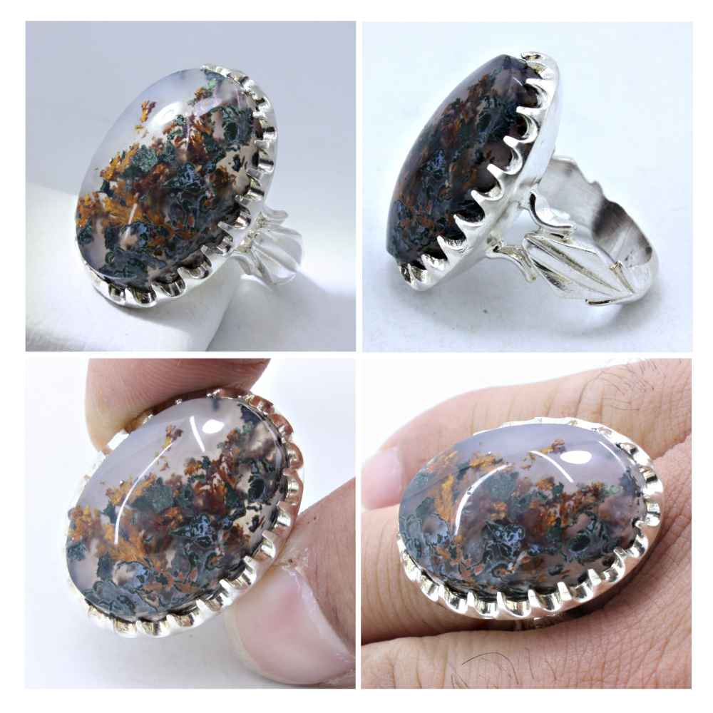 Persian Dendritic Agate Shajar Silver Ring for Men Mahsan