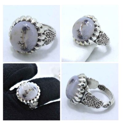 Persian Dendritic Agate Shajar Silver Ring for Men Sabalan