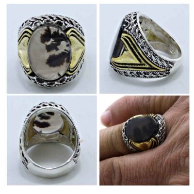 Persian Dendritic Agate Shajar Silver Ring for Men Salar