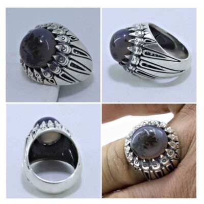 Persian Dendritic Agate Shajar Silver Ring for Men Saman