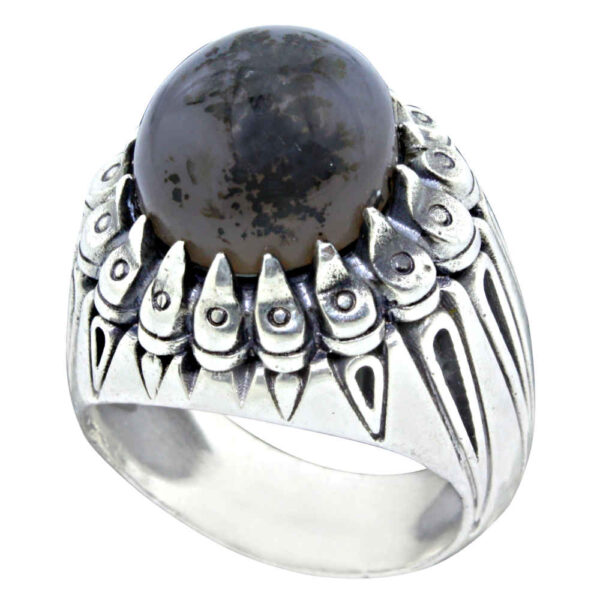 Persian Dendritic Agate Shajar Silver Ring for Men Saman