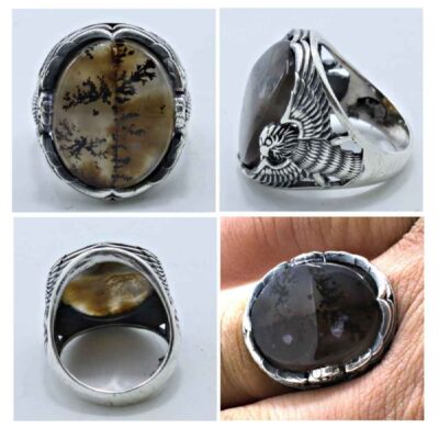 Persian Dendritic Agate Shajar Silver Ring for Men Sarv