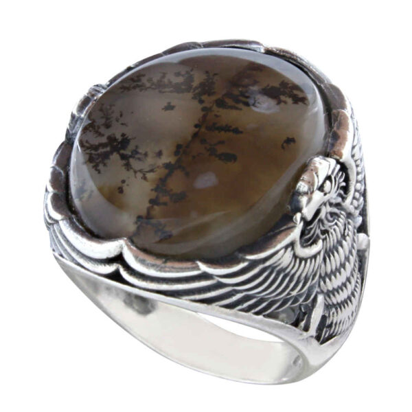 Persian Dendritic Agate Shajar Silver Ring for Men Sarv