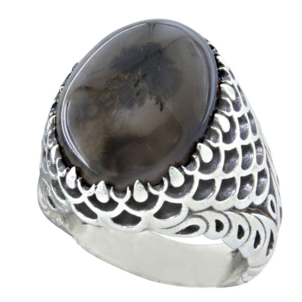 Persian Dendritic Agate Shajar Silver Ring for Men Sina