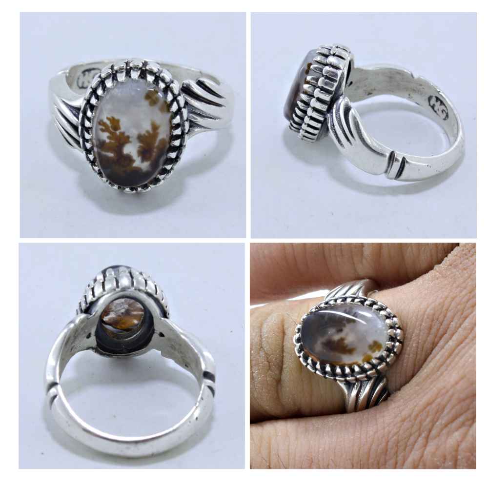 Persian Dendritic Agate Shajar Silver Ring for Men Sooren