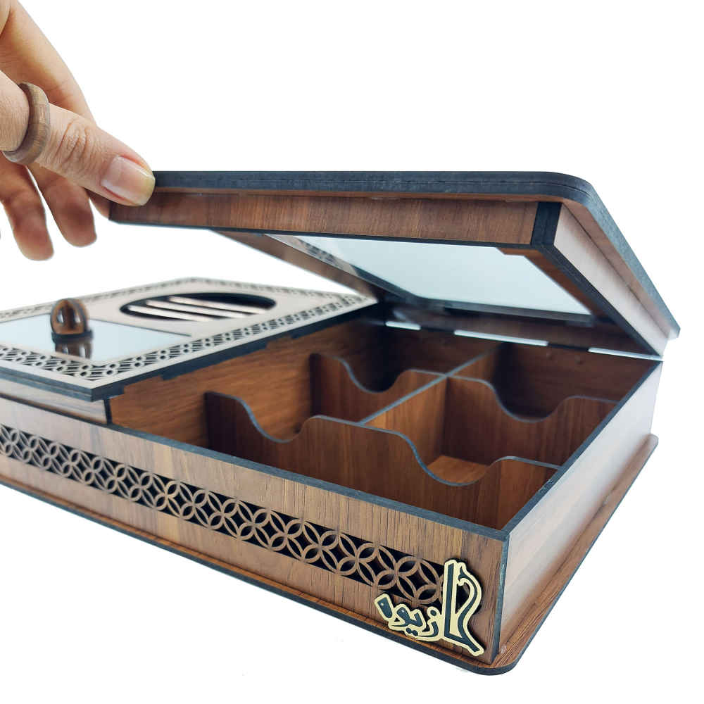 Elegant Wooden Tea Organizer with Integrated Warmer