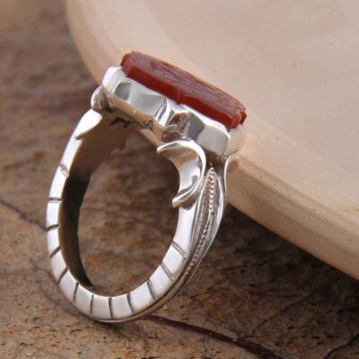 Islamic Yemeni Aqeeq Silver Ring for Men Ya Zahra
