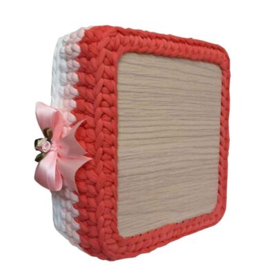 Red & Pink Crochet Storage Basket Yarn Model Haleh