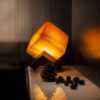 Persian Cube Salt Lamp - Handcrafted Cubic Design with Wooden Base