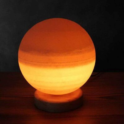Persian Globe Salt Lamp – Handcrafted Design with Wooden Base