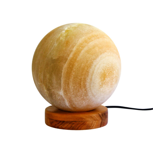 Persian Globe Salt Lamp - Handcrafted Design with Wooden Base