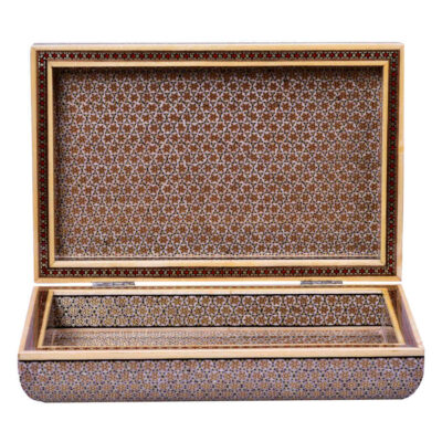 Handcrafted Wooden Jewelry Box with Persian Khatam Design – Nafis