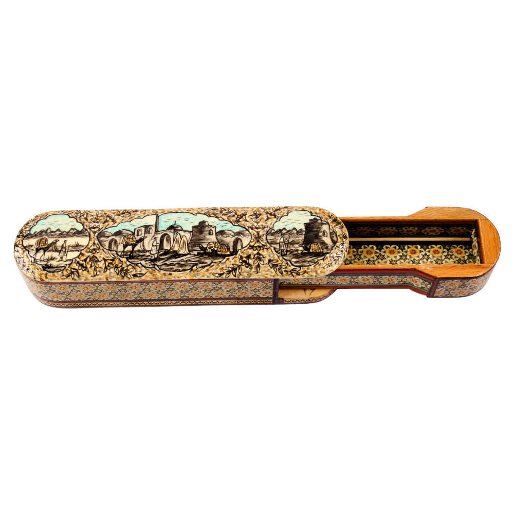 Wooden Pencil Box Handcrafted with Persian Khatamkari Art Ahura