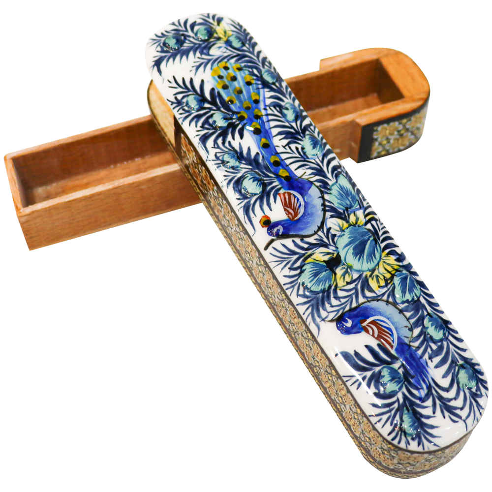 Wooden Pencil Box Handcrafted with Persian Khatamkari Art Barjasteh