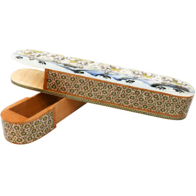Wooden Pencil Box Handcrafted with Persian Khatamkari Art Chogan