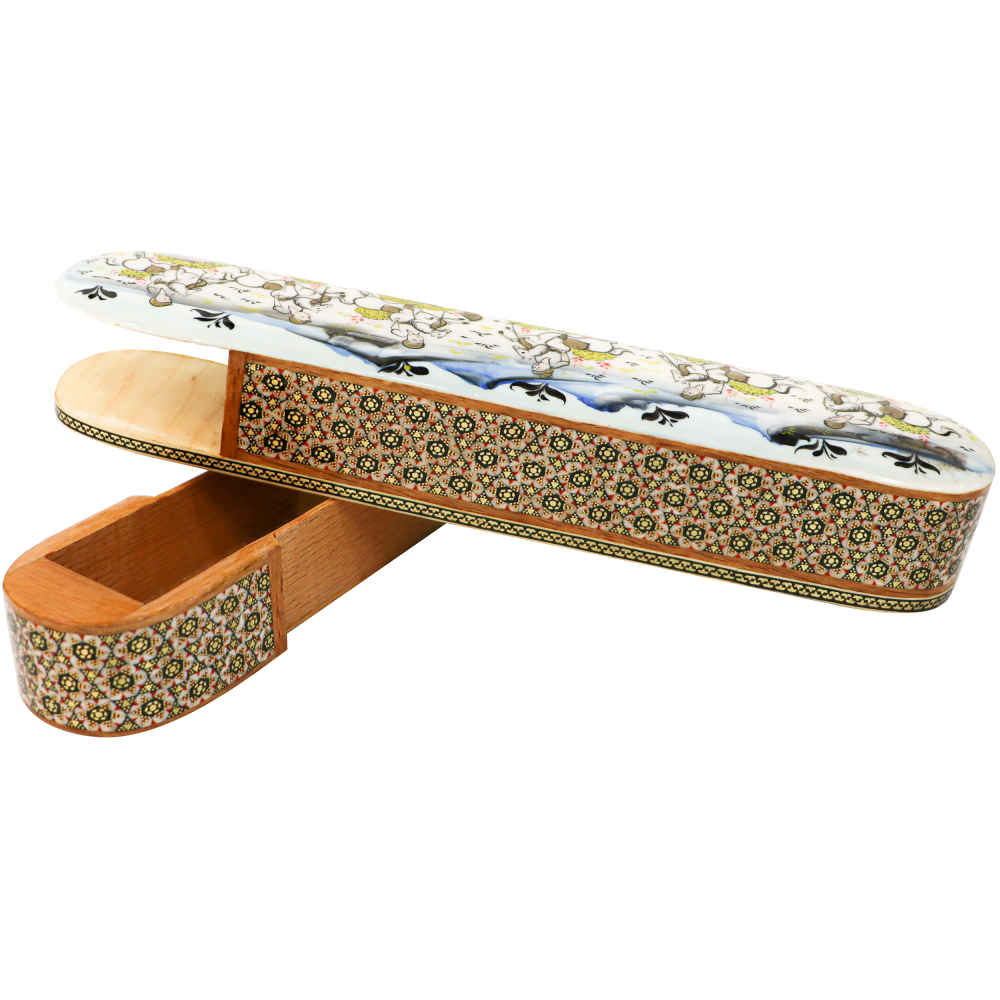 Wooden Pencil Box Handcrafted with Persian Khatamkari Art Chogan