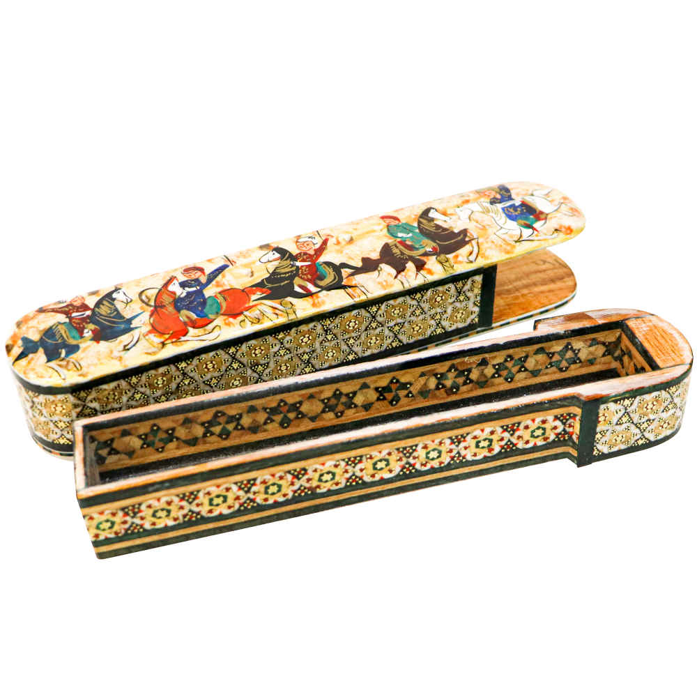 Wooden Pencil Box Handcrafted with Persian Khatamkari Art Kamal