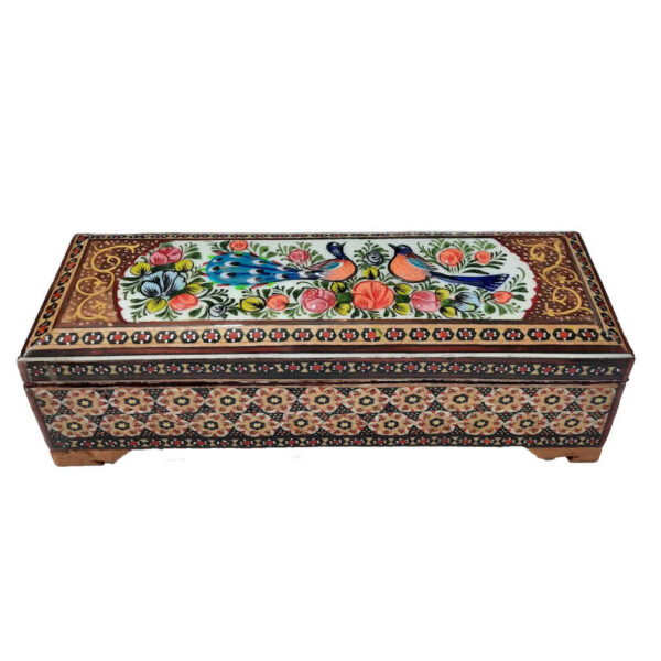 Wooden Pencil Box Handcrafted with Persian Khatamkari Art Laleh
