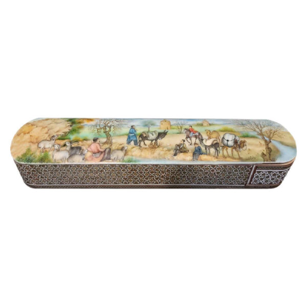 Wooden Pencil Box Handcrafted with Persian Khatamkari Art Iliati