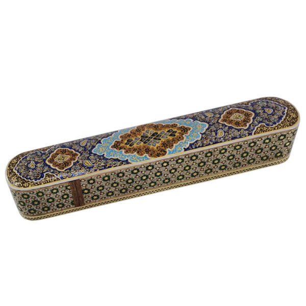Wooden Pencil Box Handcrafted with Persian Khatamkari Art Tazhib
