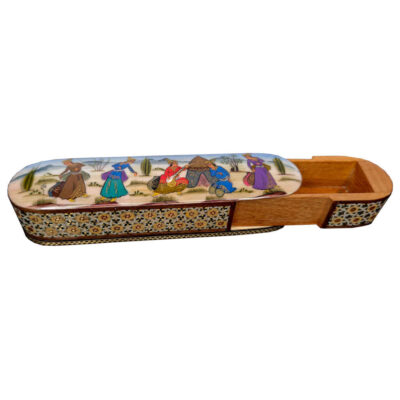 Wooden Pencil Box Handcrafted with Persian Khatamkari Art Mina