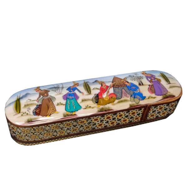 Wooden Pencil Box Handcrafted with Persian Khatamkari Art Mina