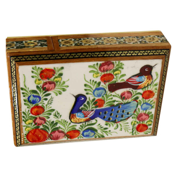 Persian Wooden Playing Card Box - Khatam Enameled Birds