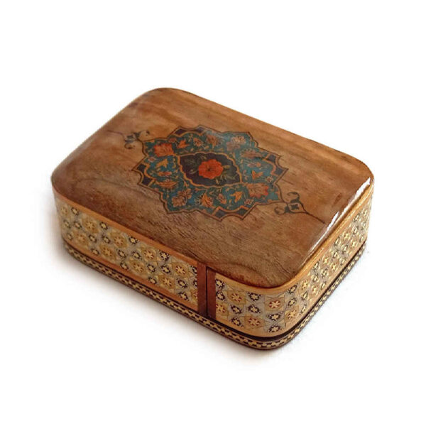 Persian Wooden Playing Card Box - Khatam Enameled Tazhib