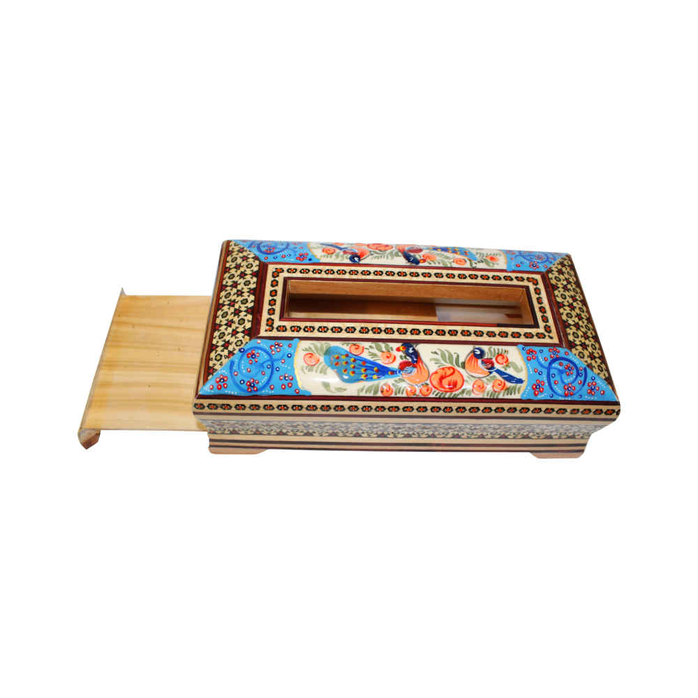 Handcrafted Persian Wooden Tissue Box Cover – Khatamkari Atrisa