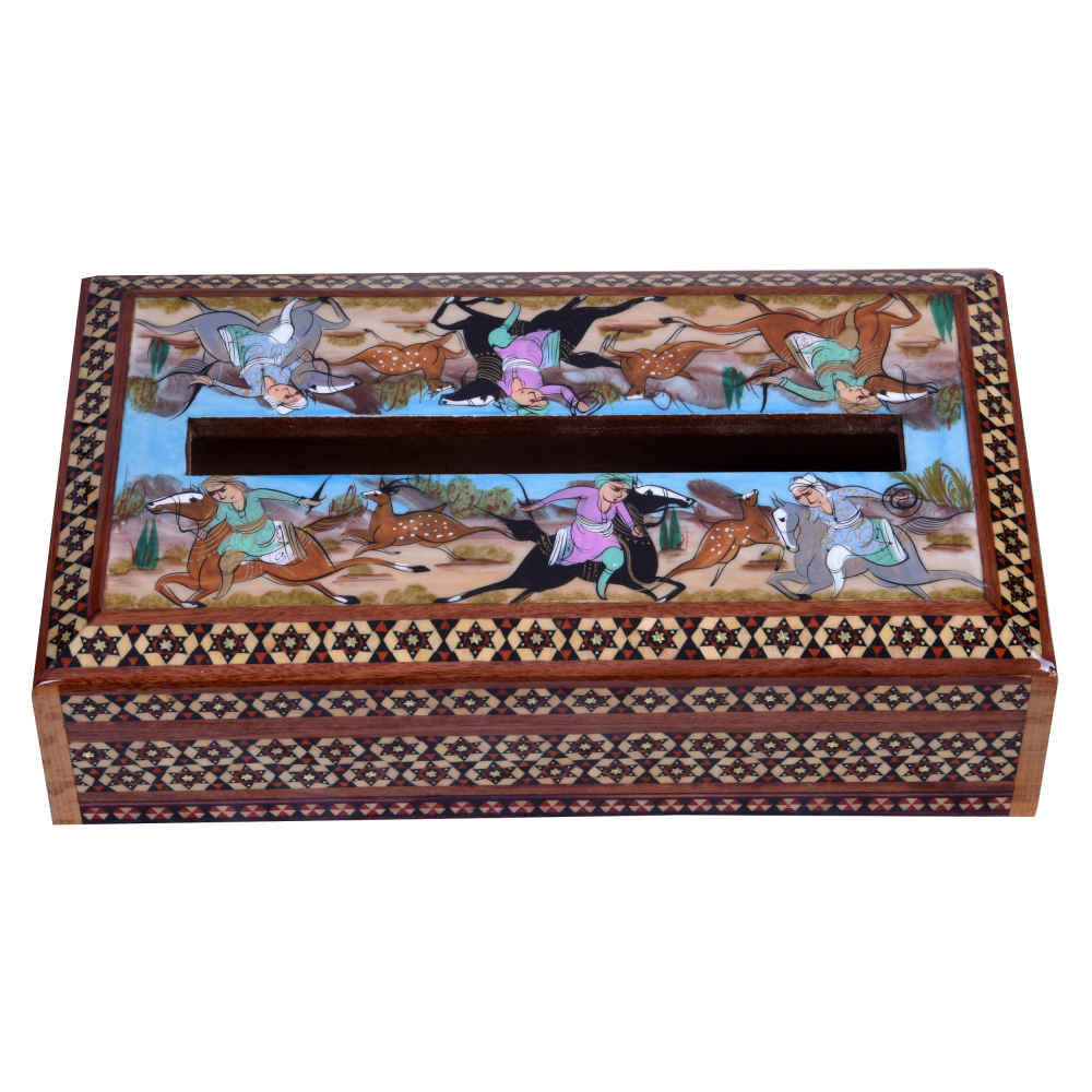 Handcrafted Persian Wooden Tissue Box Cover – Khatamkari Bita
