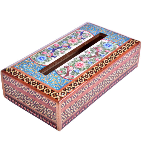 Handcrafted Persian Wooden Tissue Box Cover – Khatamkari Chakavak