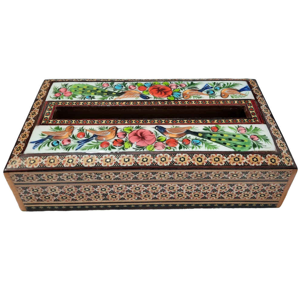Handcrafted Persian Wooden Tissue Box Cover – Khatamkari Chavosh