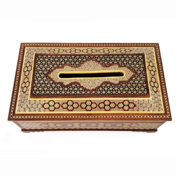 Handcrafted Persian Wooden Tissue Box Cover – Khatamkari Toran