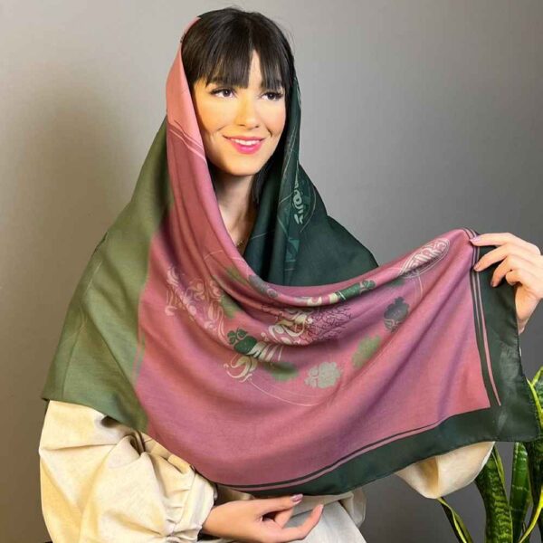 Persian Artistic Print Scarf for Women - Luxe and Vibrant Negarina Design