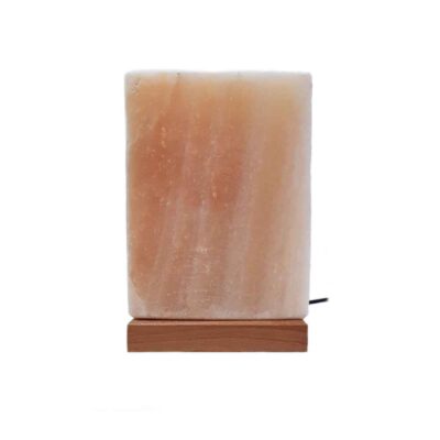 Persian Cube Salt Lamp – Handcrafted Cuboid Design with Wooden Base