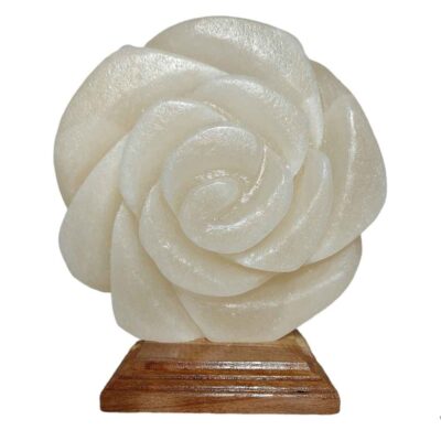 Persian Flower Salt Lamp – Handcrafted Design with Wooden Base