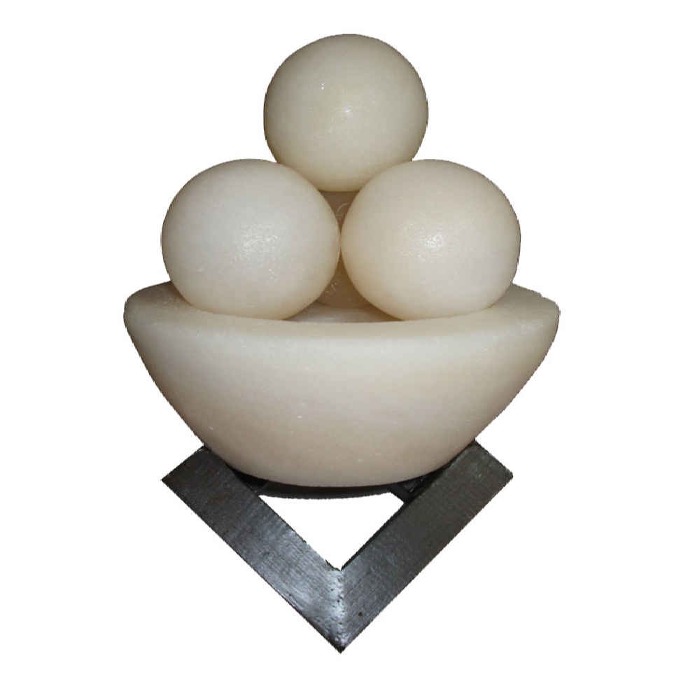 Persian Bowl Salt Lamp - Light Model with Round Salt Chunks & Wooden Base