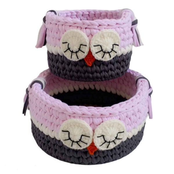 Set of 2 Crochet Storage Baskets Yarn Model Owl