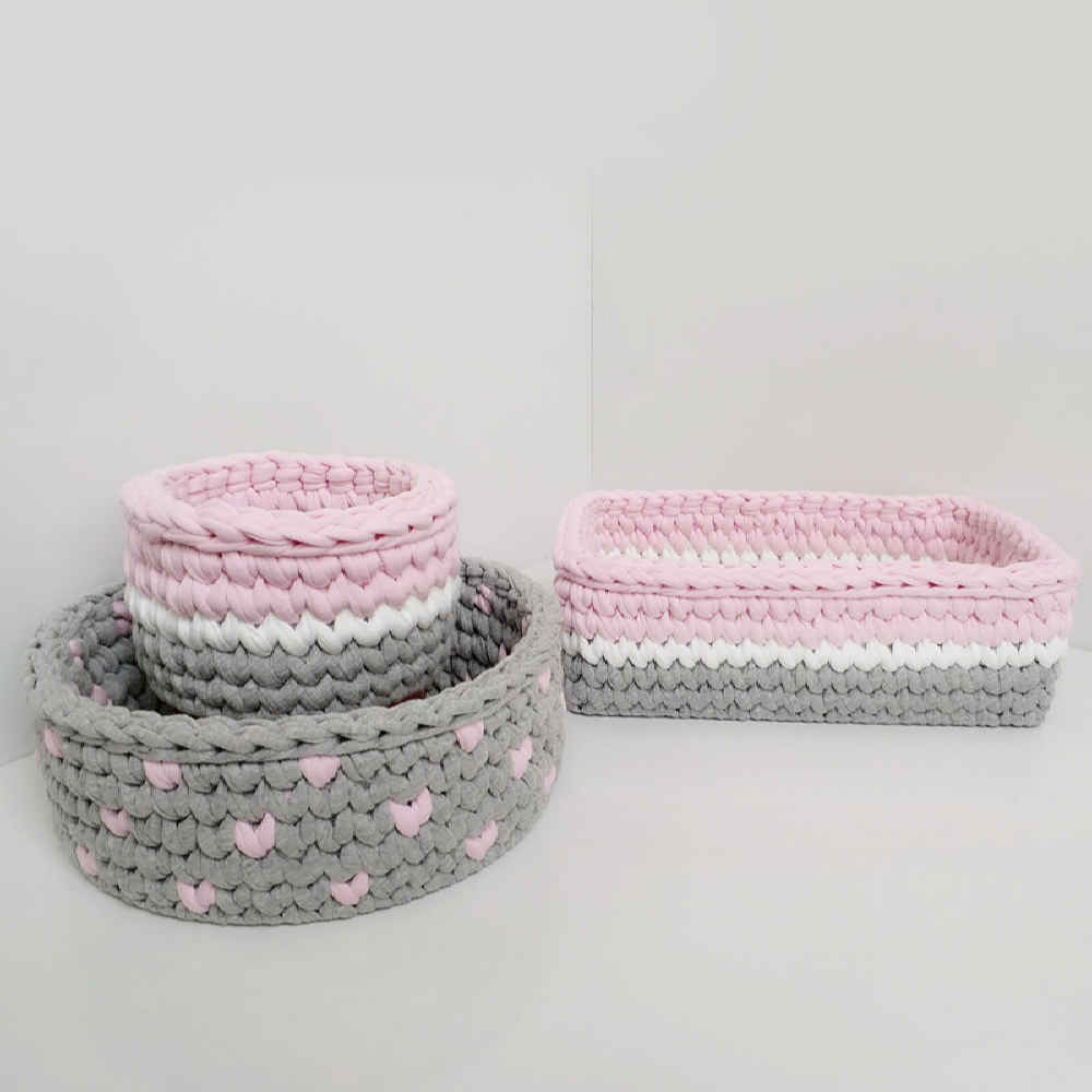 Set of 3 Crochet Storage Baskets Yarn Model Baby