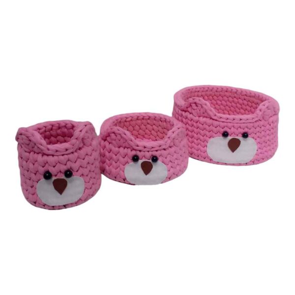 Set of 3 Crochet Storage Baskets Yarn Model Bear