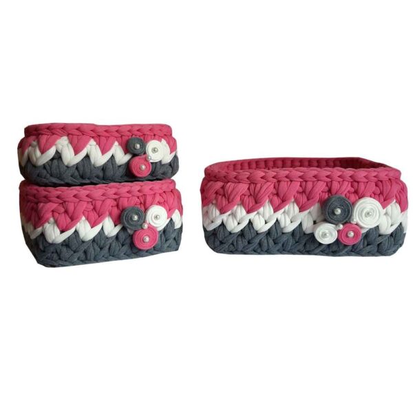 Set of 3 Crochet Storage Baskets Yarn Model Flower