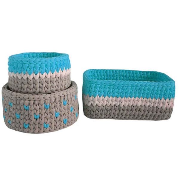 Set of 3 Crochet Storage Baskets Yarn Model Kids