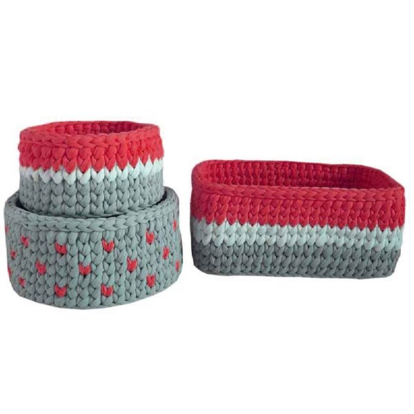 Set of 3 Crochet Storage Baskets Yarn Model Liona