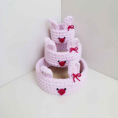 Set of 3 Crochet Storage Baskets Yarn Rabbit