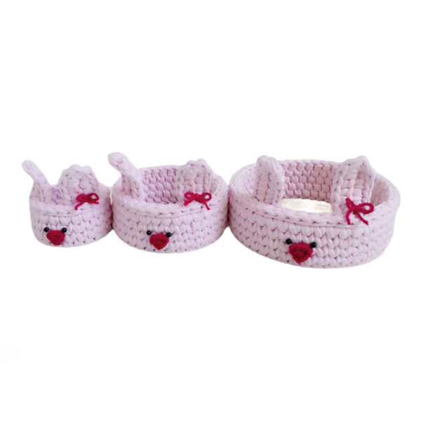 Set of 3 Crochet Storage Baskets Yarn Rabbit